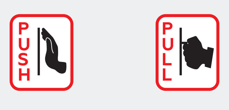 Set of push and pull door signs sticker vector illustration.