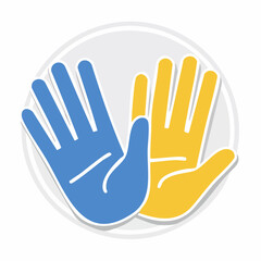 Fototapeta premium Two Hands in Blue and Yellow Colors