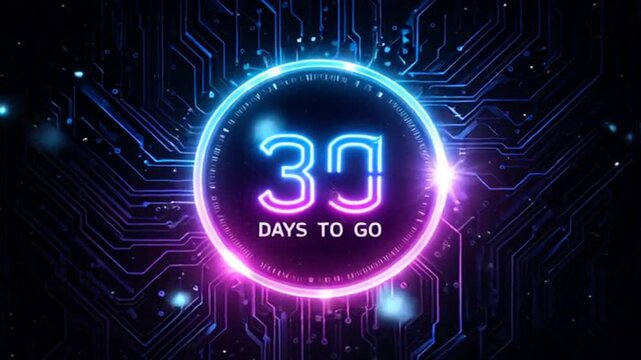 Neon 30 Days to Go Countdown Clock Animation | Glowing Time Countdown Symbol