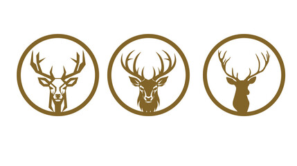 Three stylized deer head icons with antlers set within circular frames representing wildlife and nature animal head graphic resource wildlife collection © Jahid