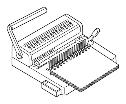 Detailed vector line art of an office document comb binding machine