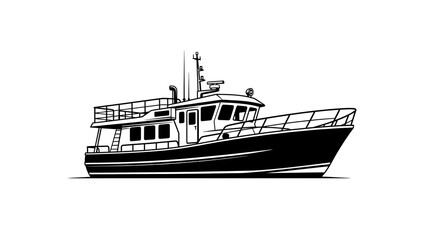 Fototapeta premium Motor yacht boat illustration in black and white