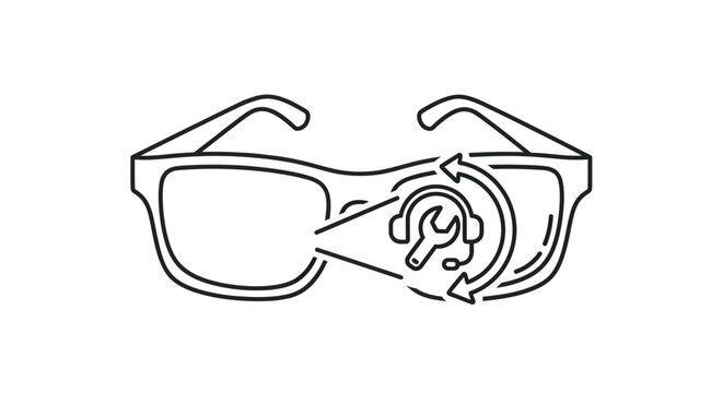 Eyeglasses with wrench and circular arrows icon, repair service concept
