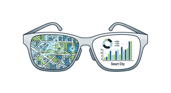 Smart City Vision: Augmented Reality Glasses Displaying Map and Data Analytics
