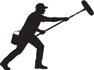 Obraz premium Silhouette of a Professional Window Cleaner with Pole and Bucket