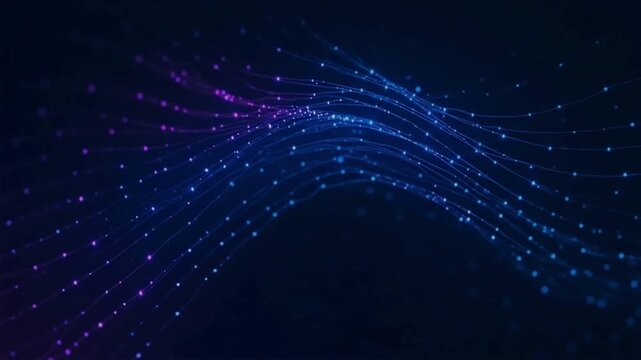 Abstract Futuristic Glowing Data Wave loop Big data light speed flow. Abstract digital data stream of quantum computing. Cyberspace trail waves. Modern tech . Cyber Big Data Flow Particles Digital 