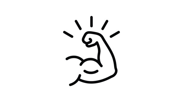 Simple black line art illustration of a muscular arm showing strength in this minimalist digital image