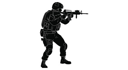 Soldier aiming rifle in combat position black silhouette © Creativekhairul02