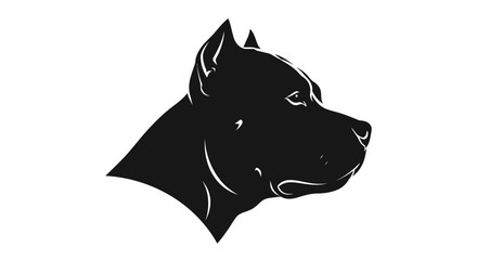 Silhouette Profile Portrait of a Pitbull Dog Head, Black and White Graphic © difka