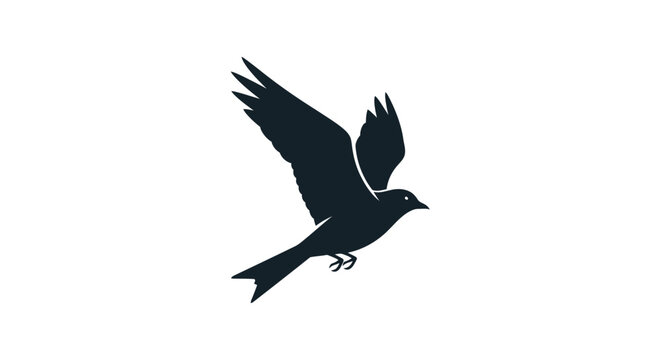 Silhouette of a bird in flight, isolated on white background
