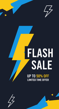 Flash Sale Announcement with Lightning Bolt Graphics and Discount Offer