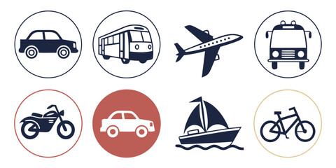 Set of isolated flat transport icons including car bus airplane motorcycle boat and bicycle on circular backgrounds with transport airplane motorcycle collection shipping automobile navigation © Lisa