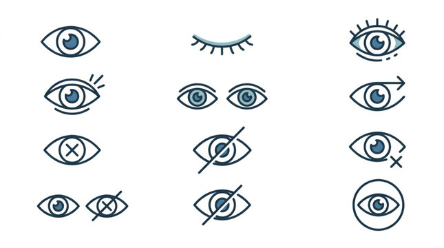 Collection of Hand Drawn Eye Icons Showing Different States and Actions.