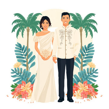 Front view of a Filipino couple in traditional formal attire