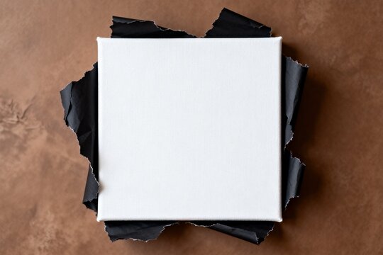 White canvas surrounded by torn black paper