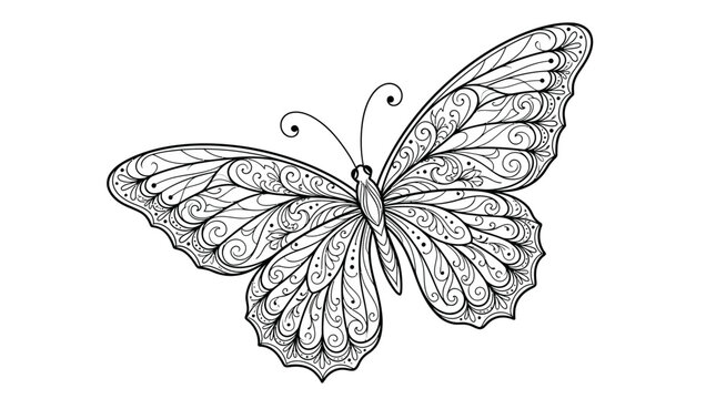 Ornate Butterfly Line Drawing - Intricate Zentangle Art