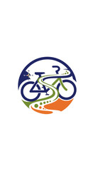 Fototapeta premium Bicycle Route Icon with Winding Path and Landscape Elements