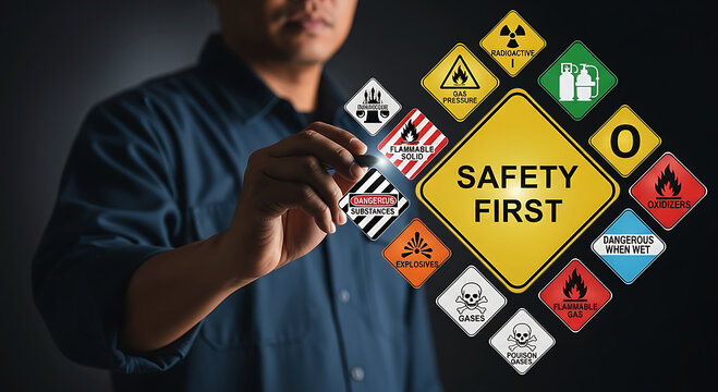Industrial Hazard Safety First Warning Signs Workplace Protection Concept