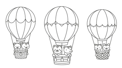 Fototapeta premium Cats in hot air balloons.
