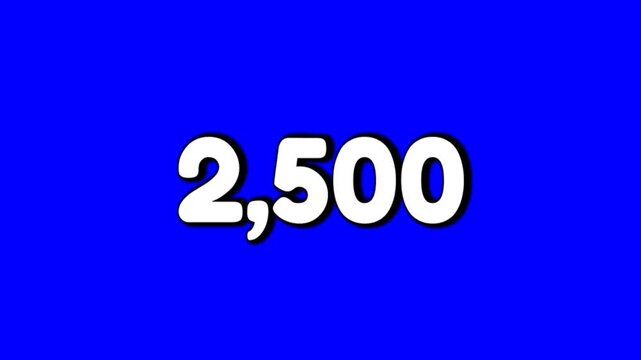 Number 2500;sign symbol price tag smoke effects animation motion graphics cartoon on blue screen background for video elements
