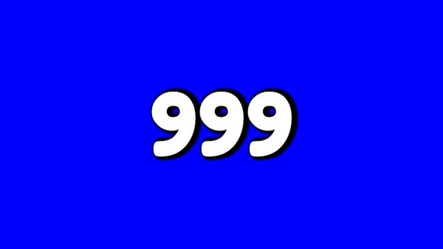 Number 999 sign symbol price tag smoke effects animation motion graphics cartoon on blue screen background for video elements