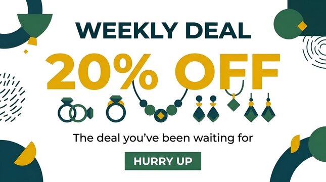 Colorful weekly deal advertisement with jewelry discount offer.