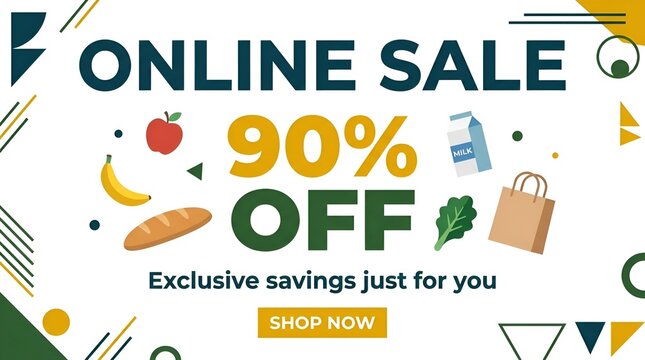 Colorful online sale advertisement with ninety percent discount.