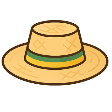 Ilustra&ccedil;&atilde;o vetorial de um chap&eacute;u de palha estilizado, tradicional das festas de S&atilde;o Jo&atilde;o e Festa Junina no Brasil. Design simples e moderno em estilo flat, com faixa verde e amarela.