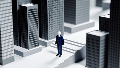 Fototapeta premium High Angle View of Businessman in Urban Landscape Model Setting