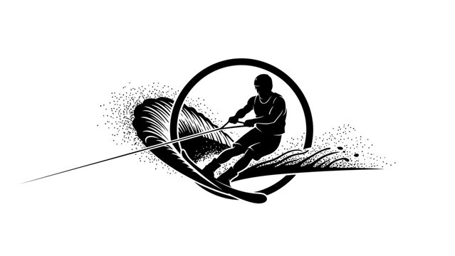 Water Skier Silhouette Graphic Illustration.