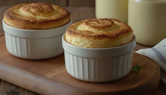 cheese souffl&eacute; in a classic white ramekin