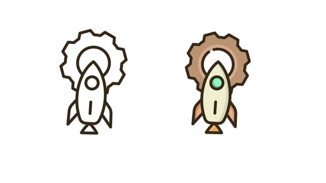 Mini Rocket Movement with Gear Icon Animation on Green and White Background