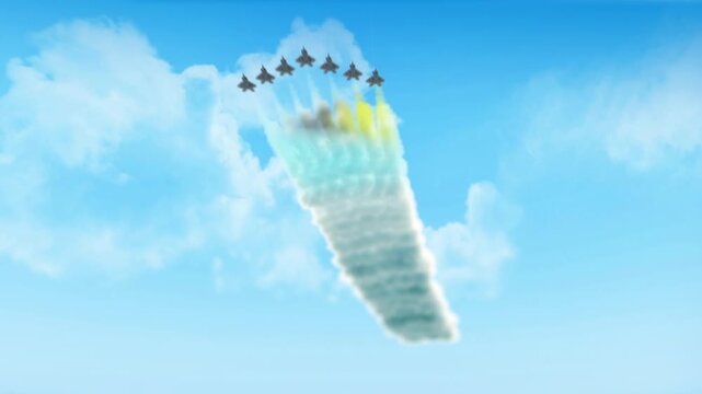 Saint Lucia Flag 3D Render Animation Created with Colored Smoke Trails by Aircraft