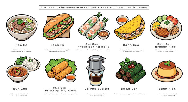 Authentic Vietnamese Cuisine Icons Collection