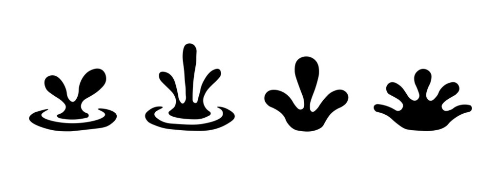 Water splash icon set, water splash shape signs representing the movement and impact of liquids.