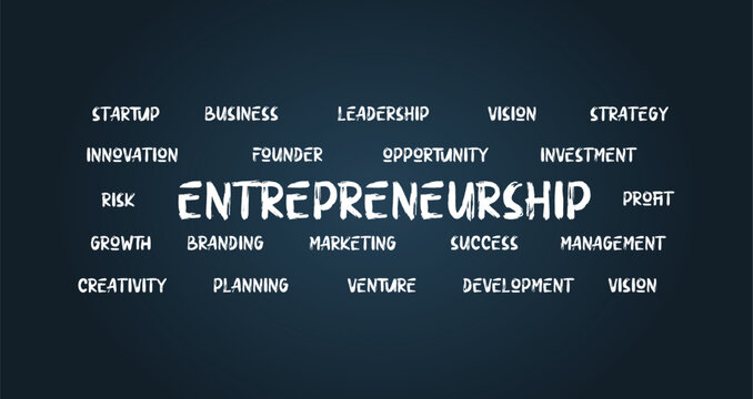 Entrepreneurship Word Cloud Handwritten Typography Vector Illustration
