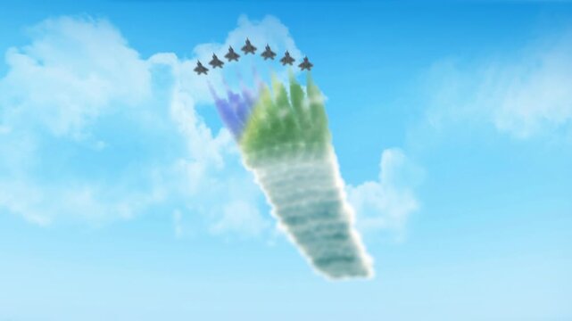 Solomon Islands Flag 3D Render Animation Created with Colored Smoke Trails by Aircraft