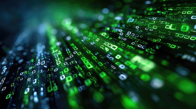 Abstract Digital Matrix with Flowing Green Binary Code Representing Technology and Data Transmission in a Futuristic Environment