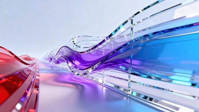 Red to Purple to Blue Gradient Glass Fluid Banner with Sharp Edges and Refractions Cyber Tech Visual for Corporate Enterprise Use C4D Rendering Light Tracing