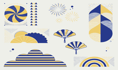 Naklejka premium abstract japanese pattern bundle with fans waves and geometric shapes