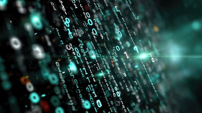 Abstract Digital Matrix with Glowing Binary Code, Futuristic Technology Background, Cybersecurity Concept, Data Visualization and Innovation in Computing