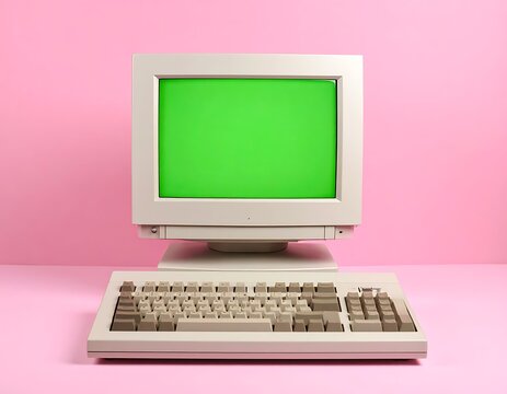 Retro computer with green screen display.