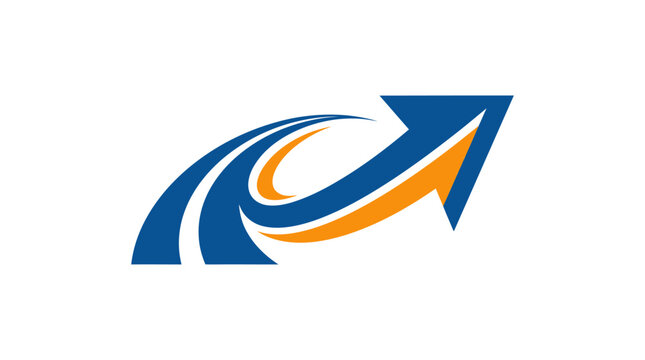 Blue and orange arrow logo symbol.