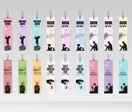 Set of 6 bookmarks with colored spots and decorative elements. Elegant colors. motivational bookmark laser cut bundle. 