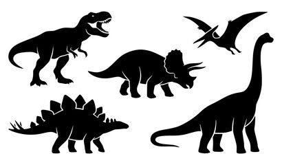 Dinosaur Silhouette Collection with T Rex and Jurassic Animals Vector Illustration © SobujChandra