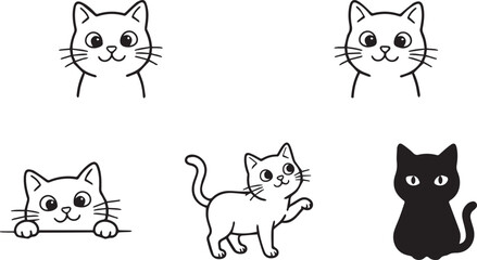 Obraz premium Cute cat cartoon character collection featuring playful kitten faces and adorable pet vector illustration set