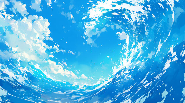  美しい海と空のアニメ水彩画風イラスト　AI生成画像