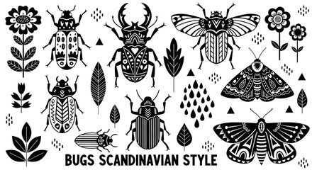 Insect, bug, Scandinavian style icons, black and white, vector illustrations, 16 bug graphics © Adam