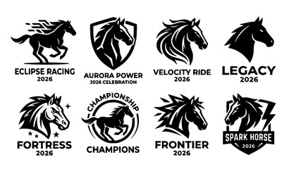 Dynamic Horse Head Silhouette Logo Vector Set with Futuristic Animal Icons © Tonmoy