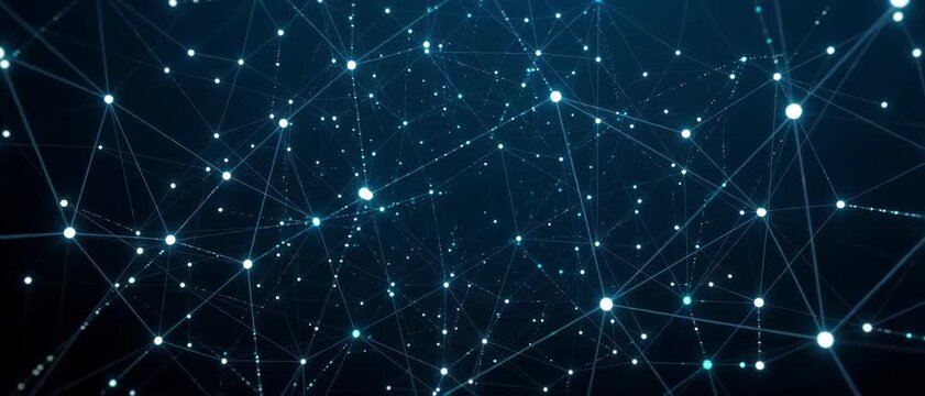 Generative AI, Abstract neural plexus network with glowing data particles flying through animation